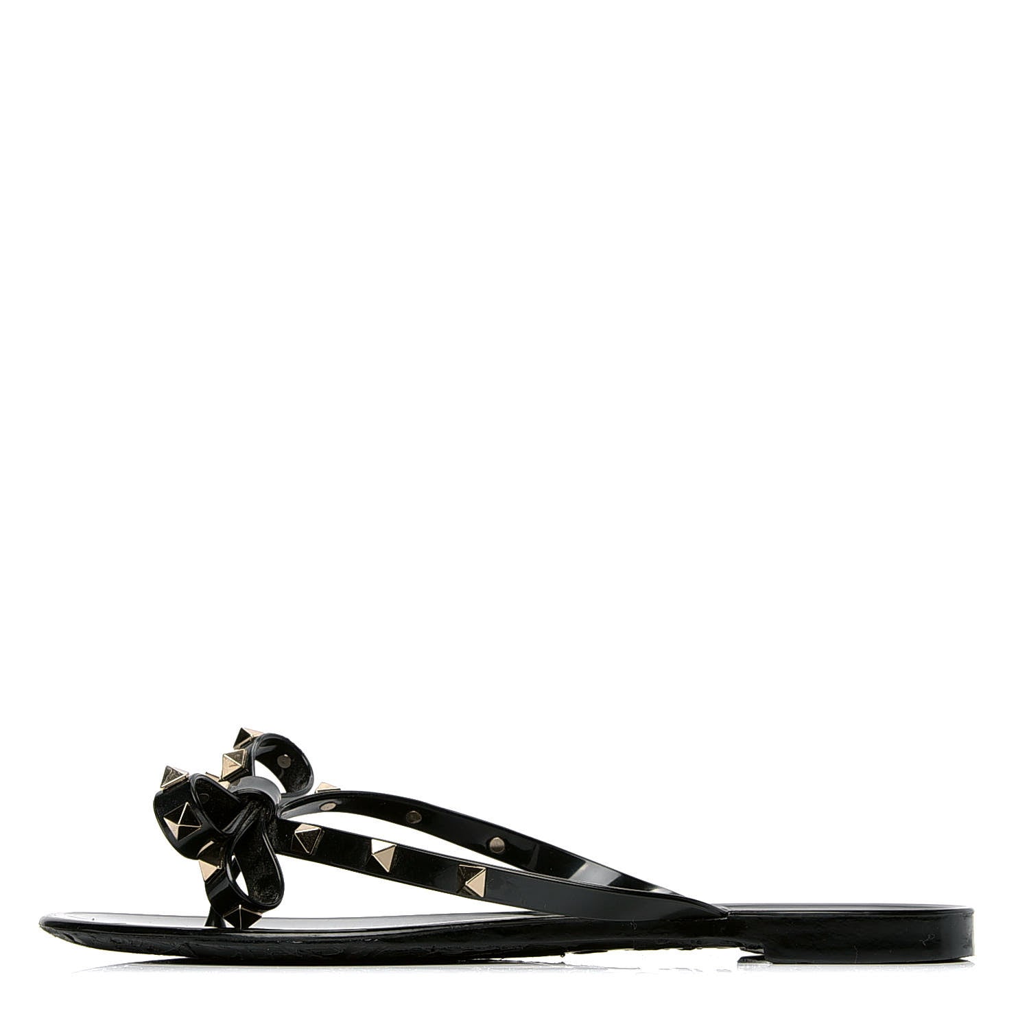 Valentino Garavani PVC Jelly Rockstud Bow Thong Sandals 40 Black 1 of 4