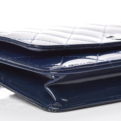Chanel Patent Quilted Wallet On Chain WOC Blue 10 of 11