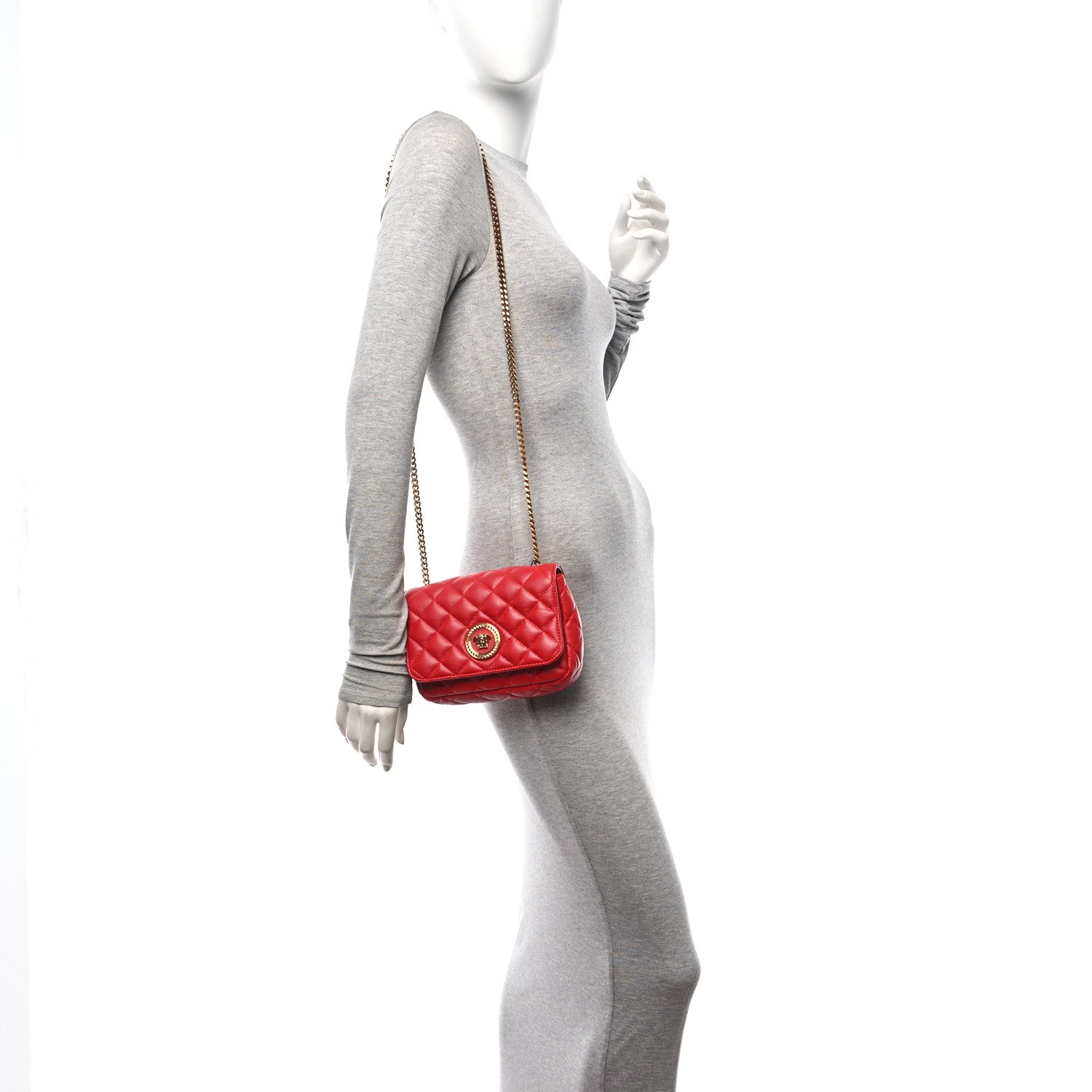 Versace Nappa Quilted Small Medusa Chain Crossbody Red 2 of 11