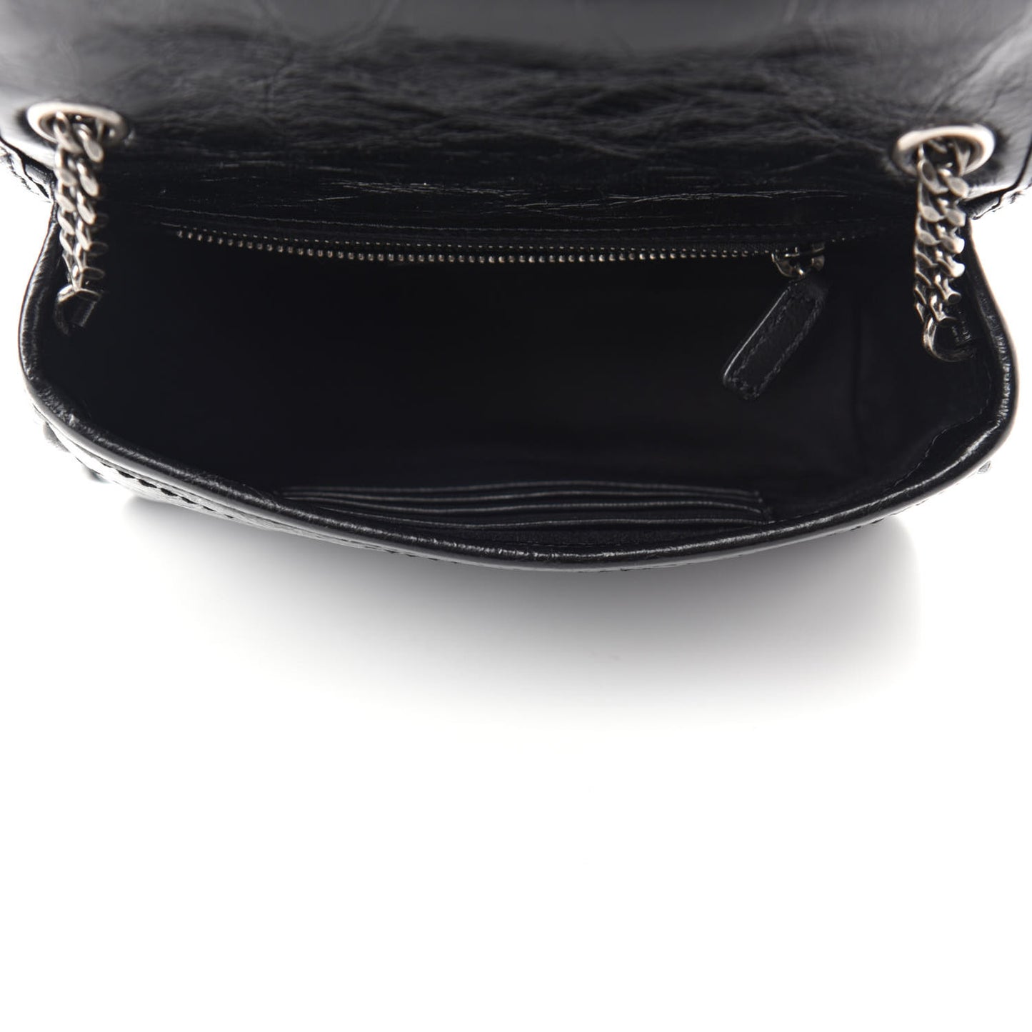Crinkled Calfskin Matelasse Monogram Niki Chain Wallet Black