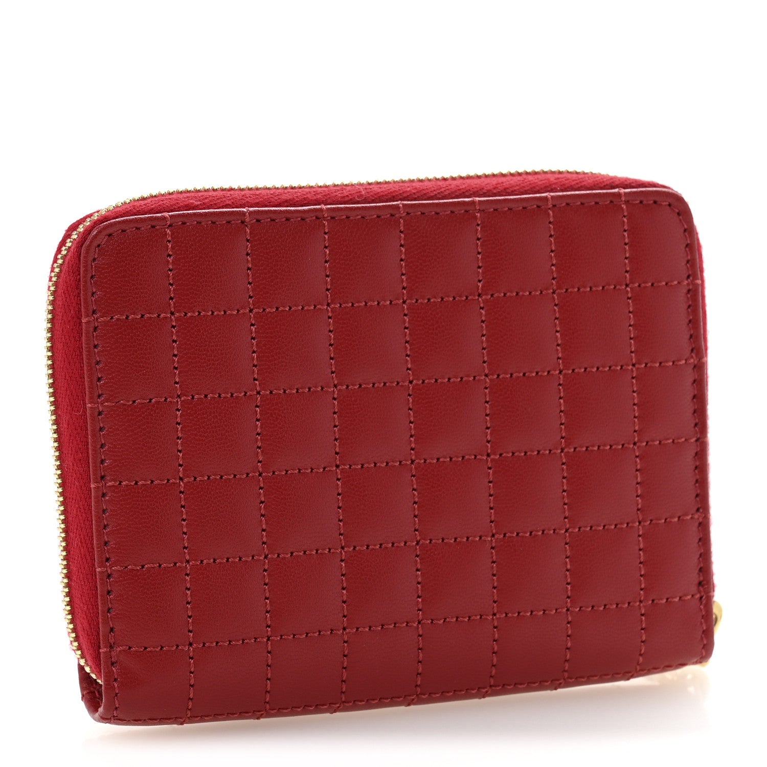 Celine Calfskin Quilted C Charm Compact Zipped Wallet Red 3 of 9