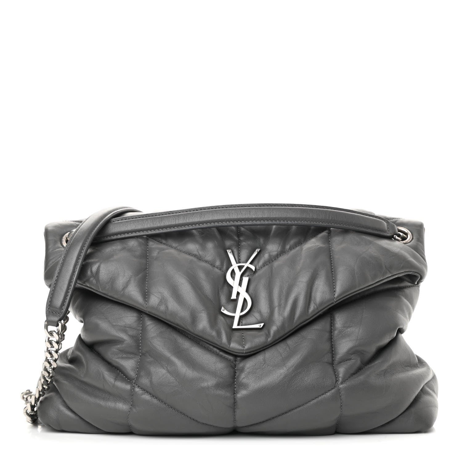Saint Laurent Calfskin Quilted Medium Loulou Puffer Monogram Chain Satchel Storm 1 of 12