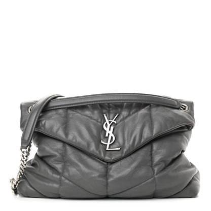 Saint Laurent Calfskin Quilted Medium Loulou Puffer Monogram Chain Satchel Storm 1 of 12