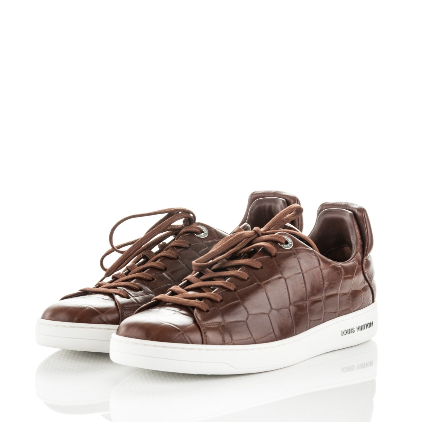 Calfskin Crocodile Embossed Frontrow Sneakers 7.5 Brown