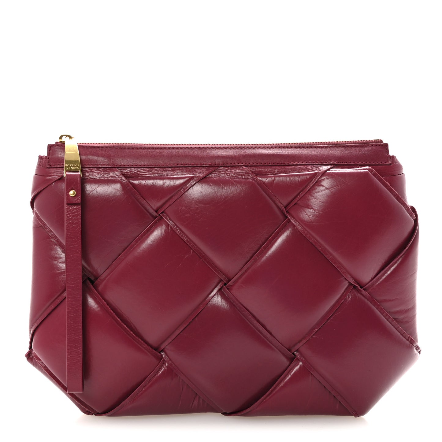 Paper Calfskin Maxi Intrecciato Padded Pouch Clutch Amaranto