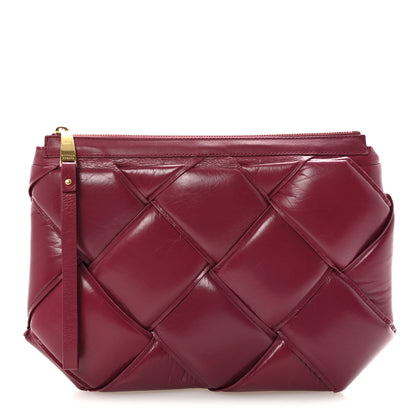 Bottega Veneta Paper Calfskin Maxi Intrecciato Padded Pouch Clutch Amaranto 1 of 6