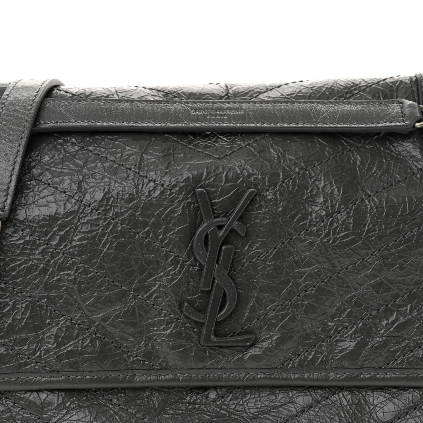 Crinkled Calfskin Matelasse Monogram Medium Niki Chain Satchel Storm