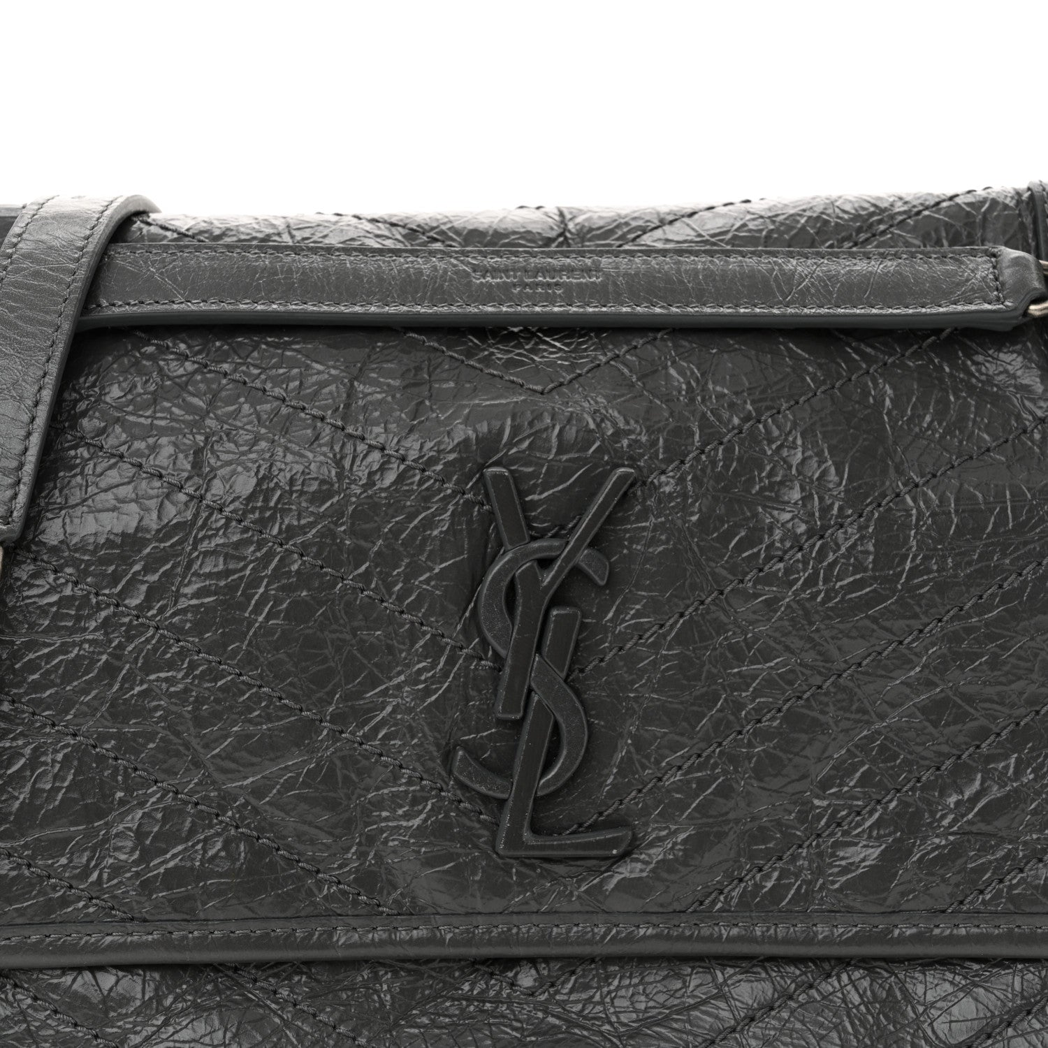 Saint Laurent Crinkled Calfskin Matelasse Monogram Medium Niki Chain Satchel Storm 8 of 11