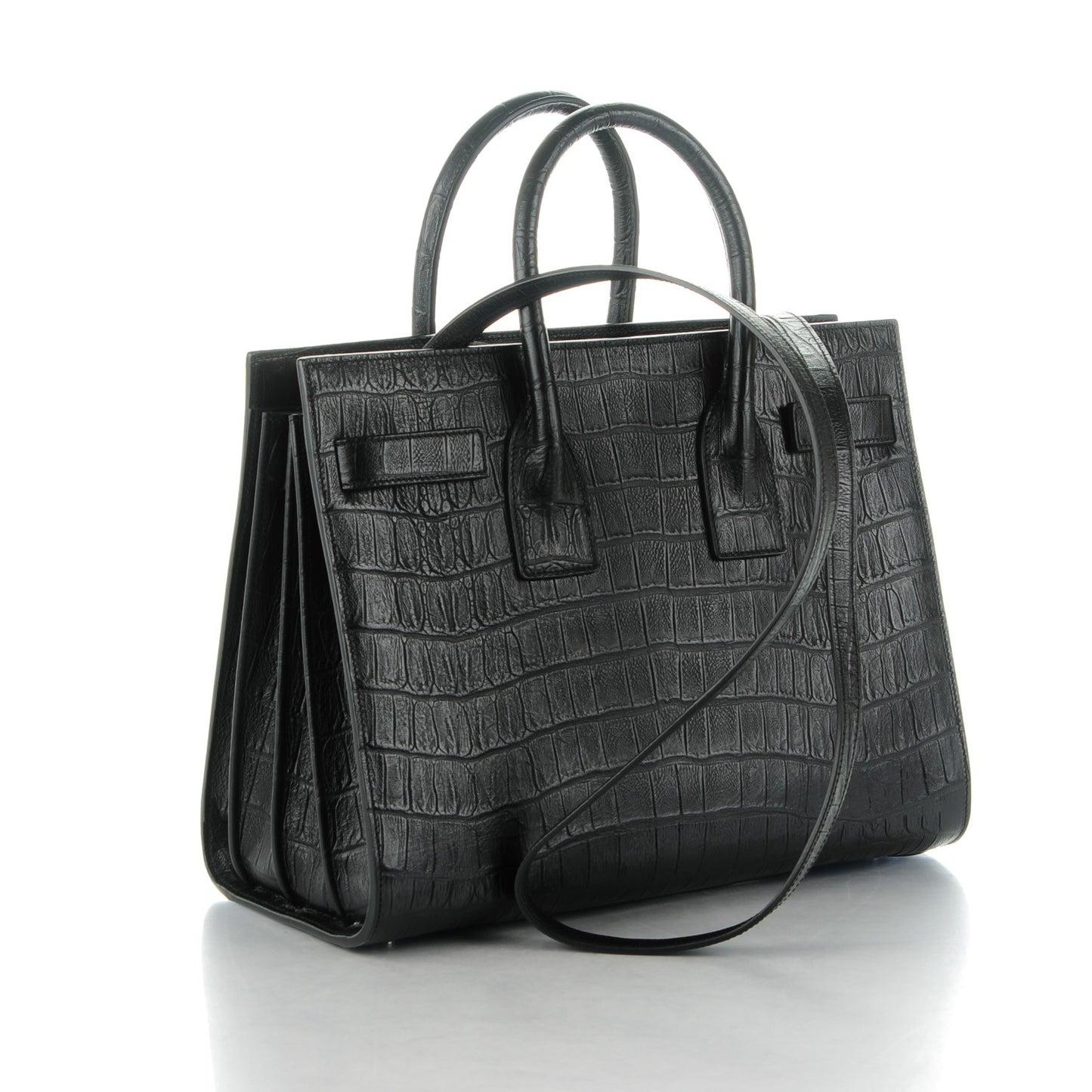 Calfskin Crocodile Embossed Small Sac de Jour Black