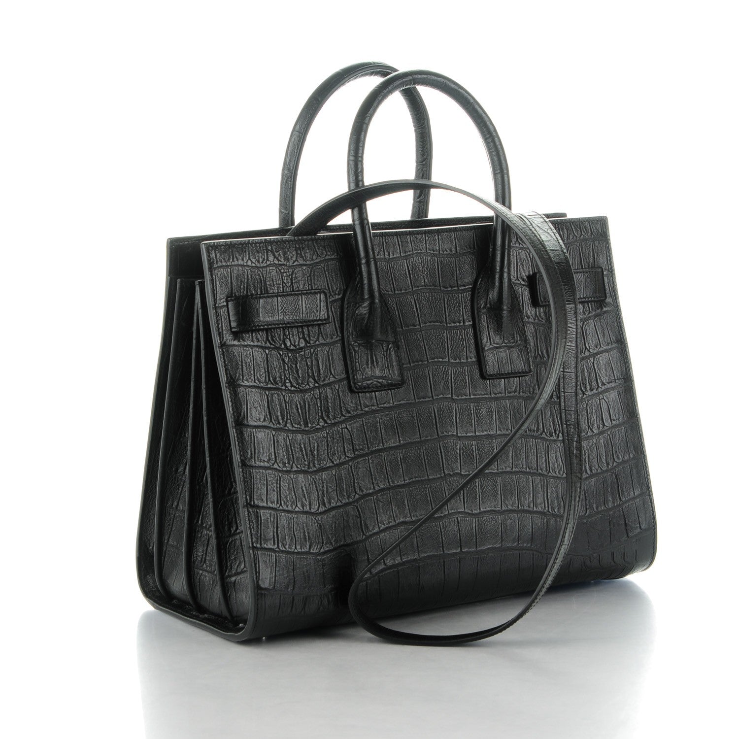 Saint Laurent Calfskin Crocodile Embossed Small Sac de Jour Black 3 of 7