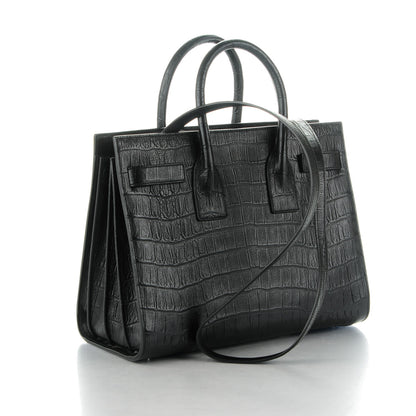 Saint Laurent Calfskin Crocodile Embossed Small Sac de Jour Black 3 of 7