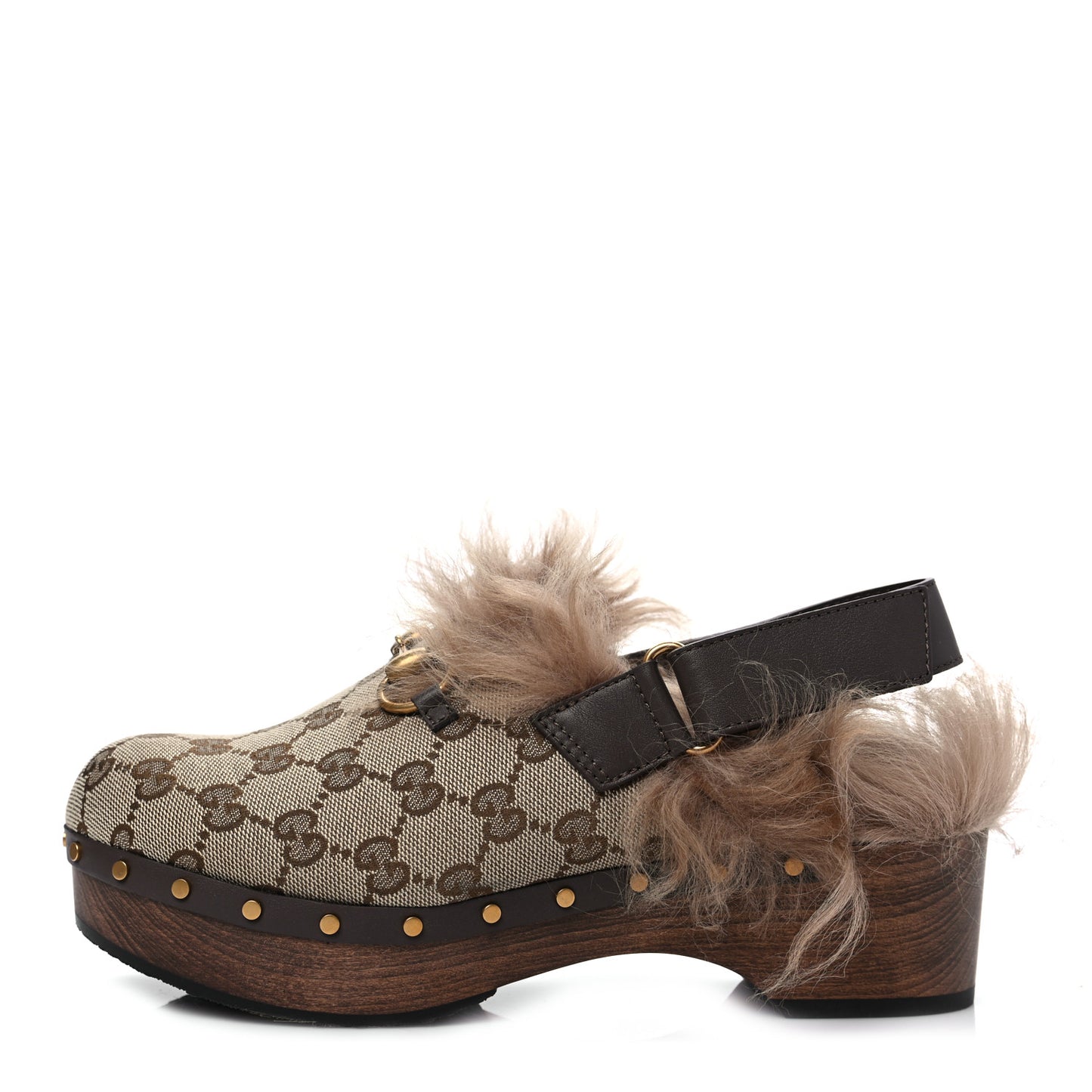 Monogram Calfskin Fur Horsebit Amstel Slingback Clogs 38.5 Beige Ebony New Acero Naturale