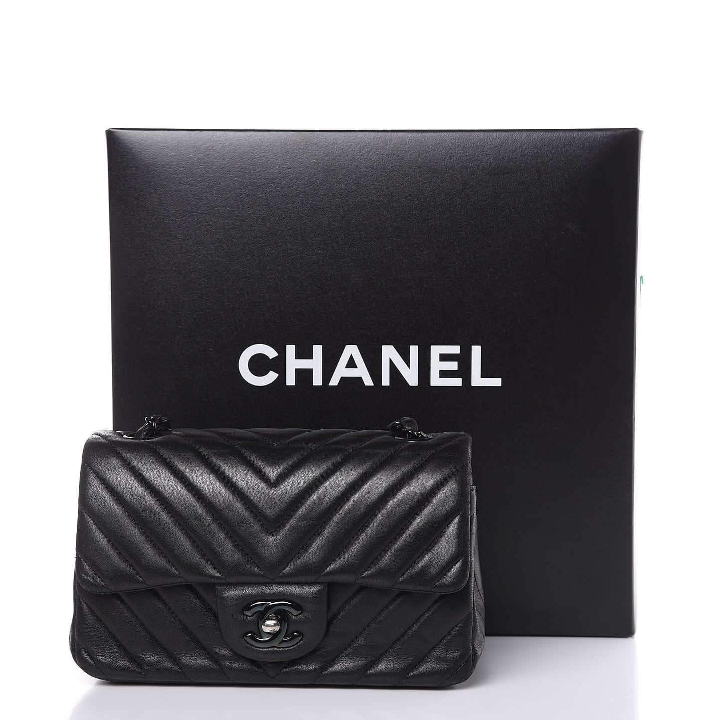Lambskin Chevron Quilted Mini Rectangular Flap So Black