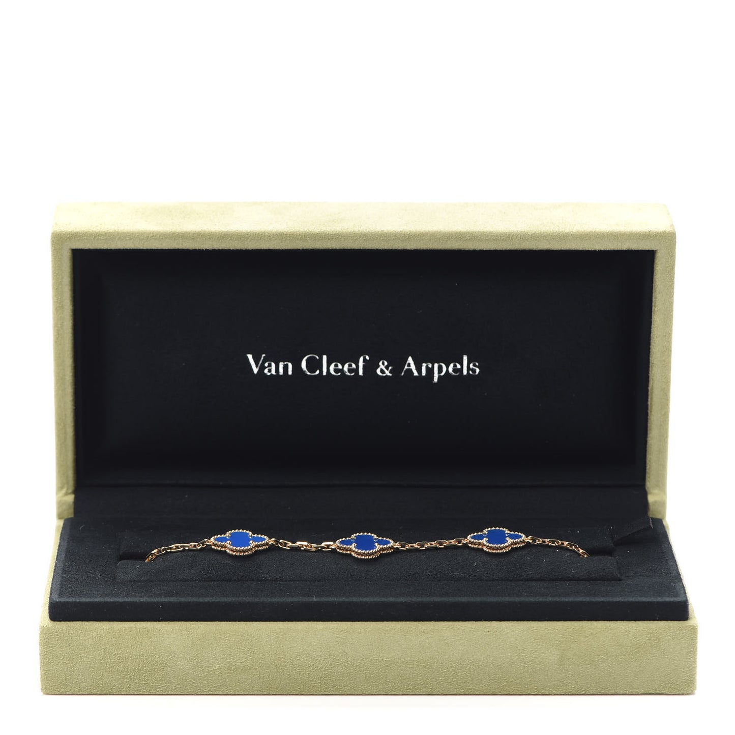 18K Yellow Gold Blue Agate 5 Motifs Vintage Alhambra Bracelet