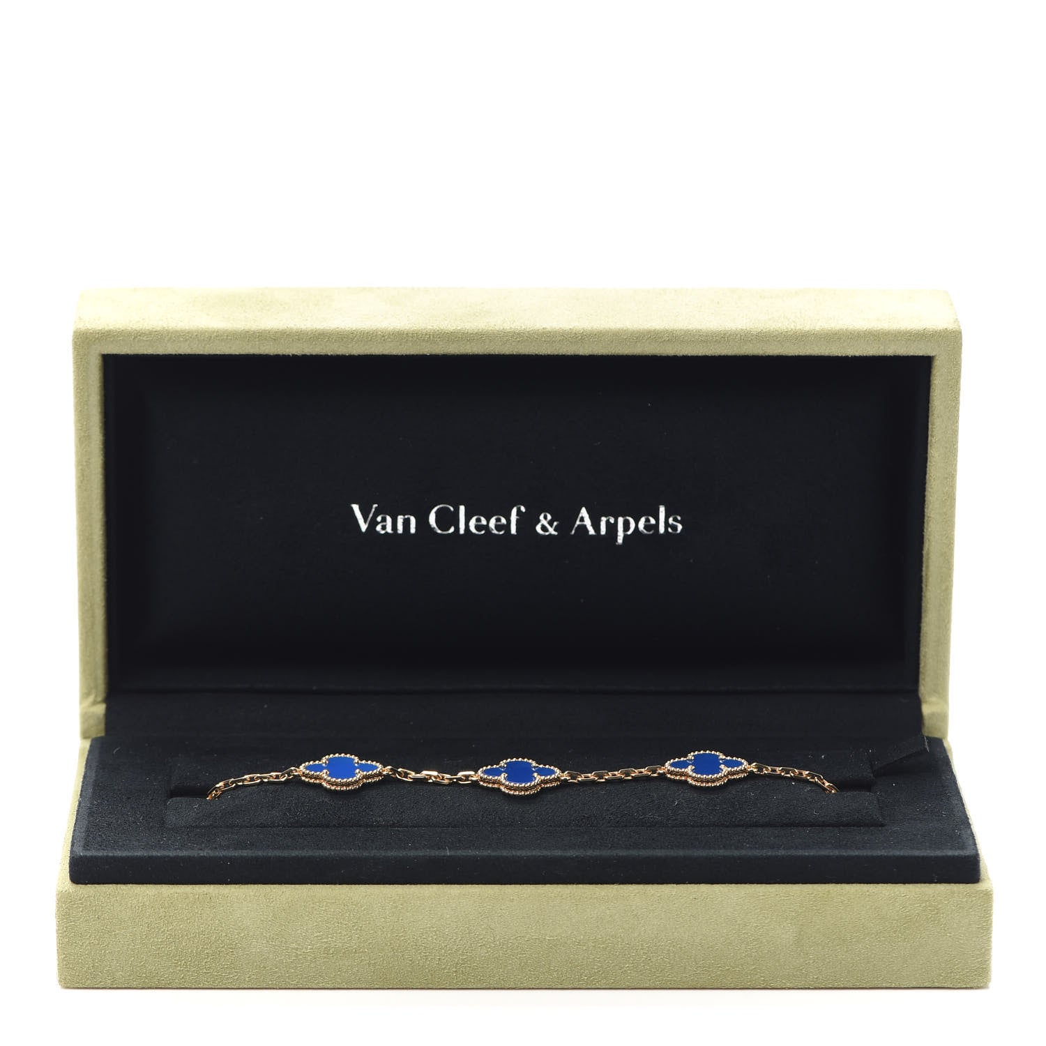 Van Cleef & Arpels 18K Yellow Gold Blue Agate 5 Motifs Vintage Alhambra Bracelet 7 of 7