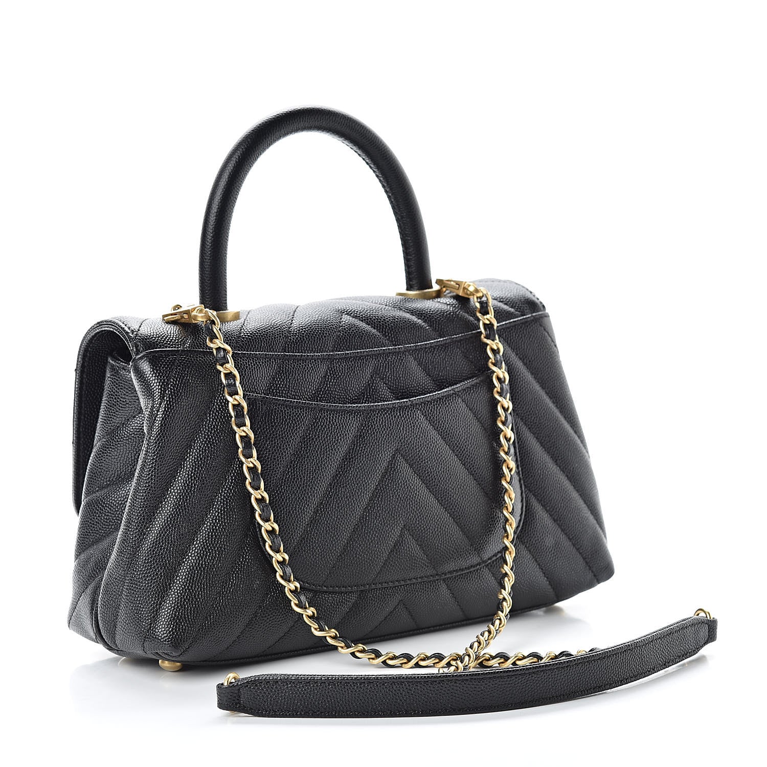Chanel Caviar Chevron Quilted Mini Coco Handle Flap Black 3 of 12