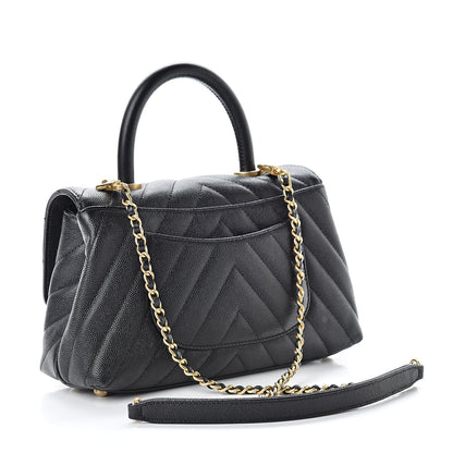 Chanel Caviar Chevron Quilted Mini Coco Handle Flap Black 3 of 12