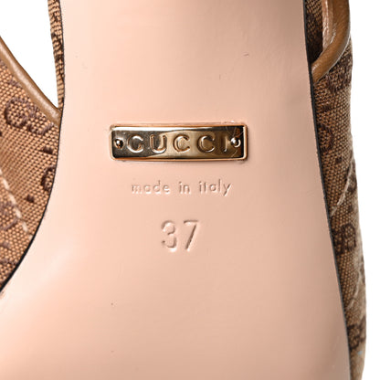 Gucci Monogram GG Mignon Nappa Chevron Matelasse Double G 75mm Slingback Pumps 37 Dusty Brown 6 of 8