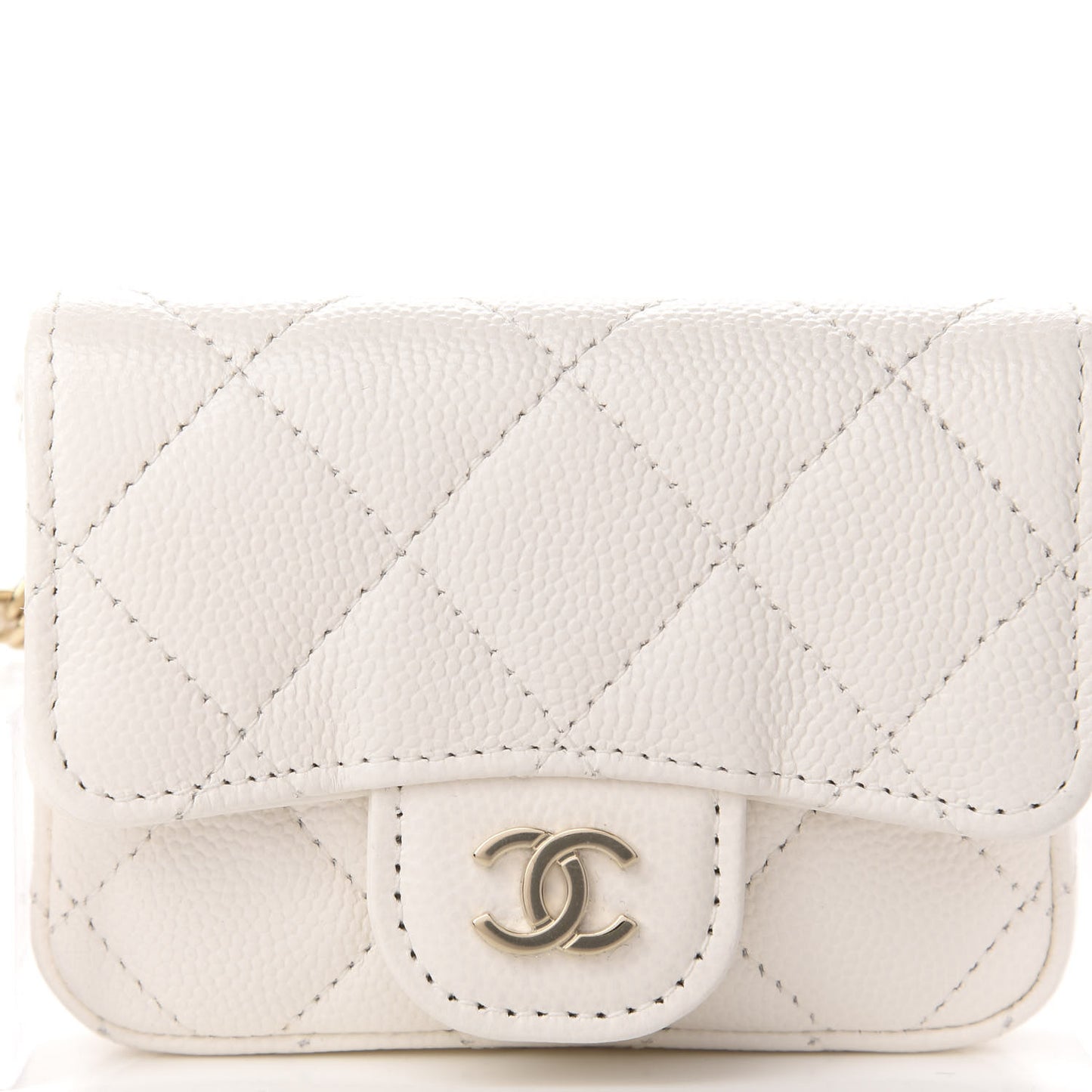Caviar Quilted Flap Chain Waist Bag White
