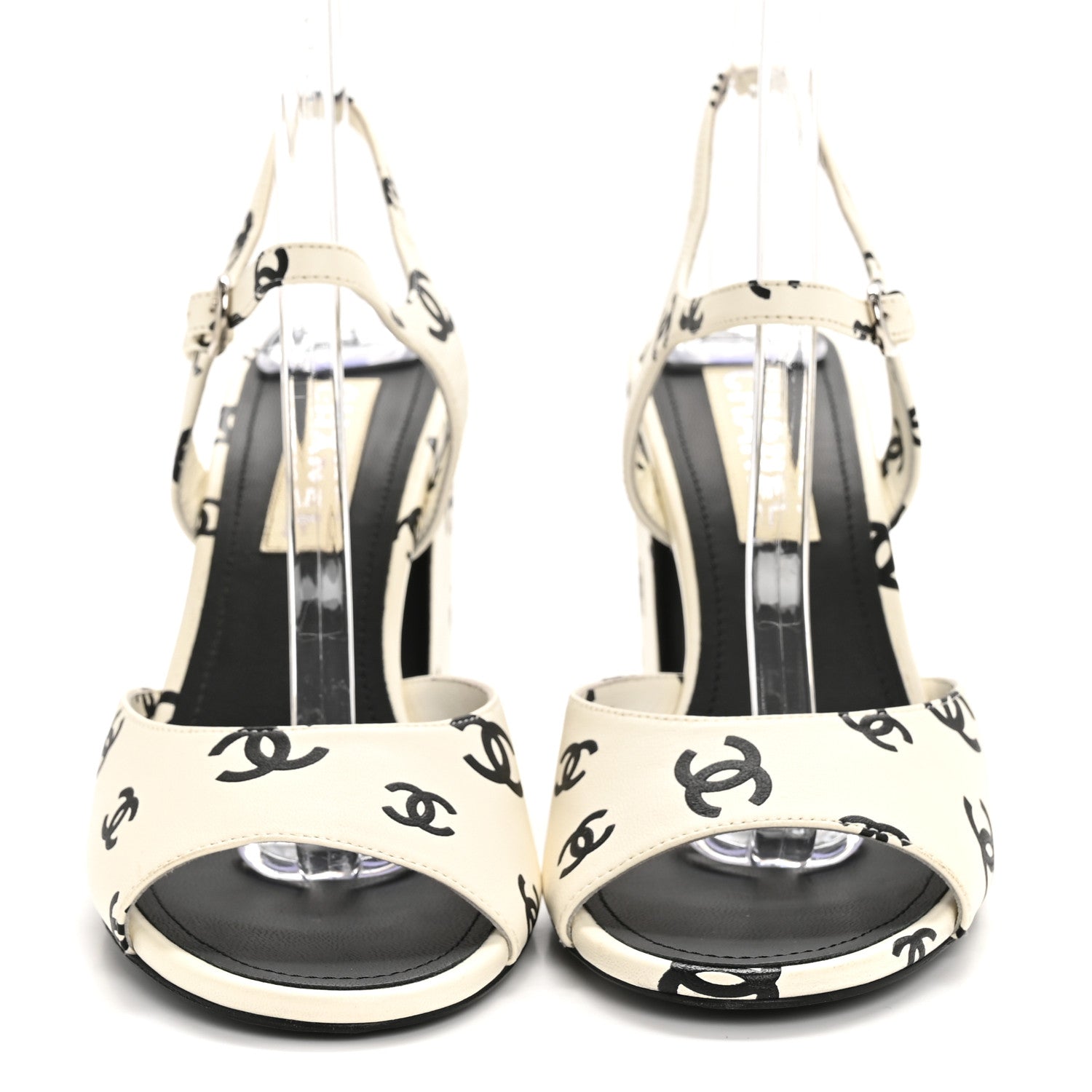 Chanel Printed Lambskin CC Sandals 41 White Black 3 of 12