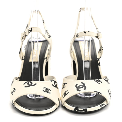 Chanel Printed Lambskin CC Sandals 41 White Black 3 of 12