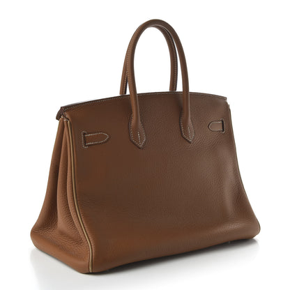 Hermes Taurillon Clemence Horseshoe Birkin 35 Gold Camel Tabac 3 of 10
