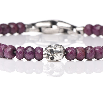 David Yurman Sterling Silver Ruby 5mm Spiritual Beads Skull Station Bracelet 4 of 5