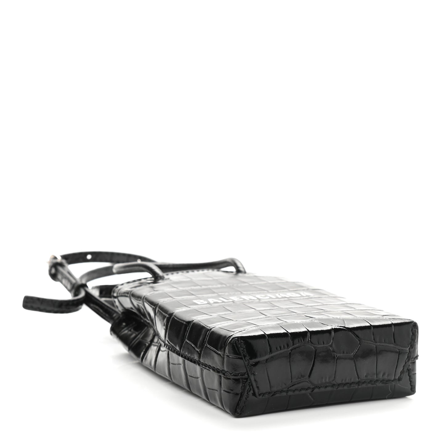 Calfskin Crocodile Embossed Logo Shopping Phone Holder Bag Black