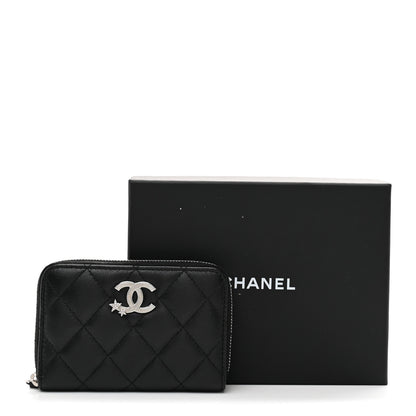 Chanel Lambskin Crystal Star Quilted Studded CC Zip Around Card Holder Wallet Black 8 of 8