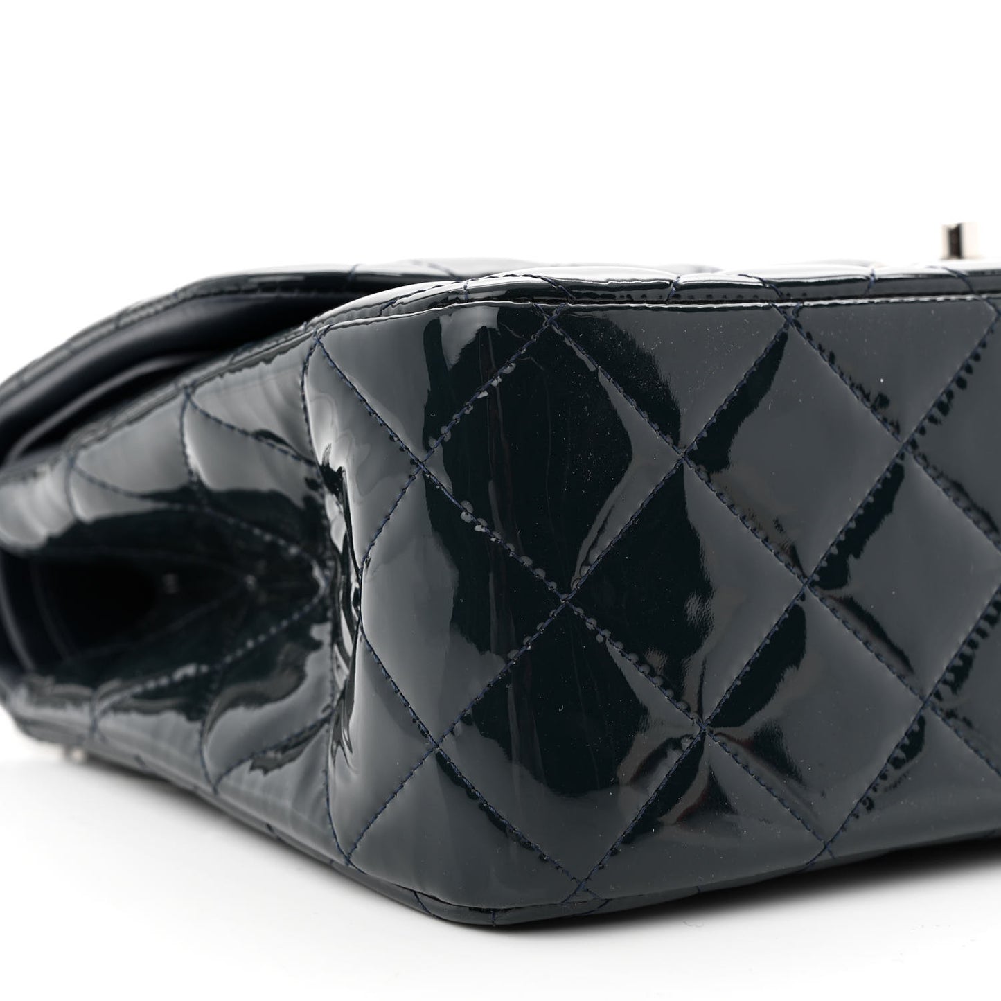 Patent Quilted Jumbo Double Flap Navy