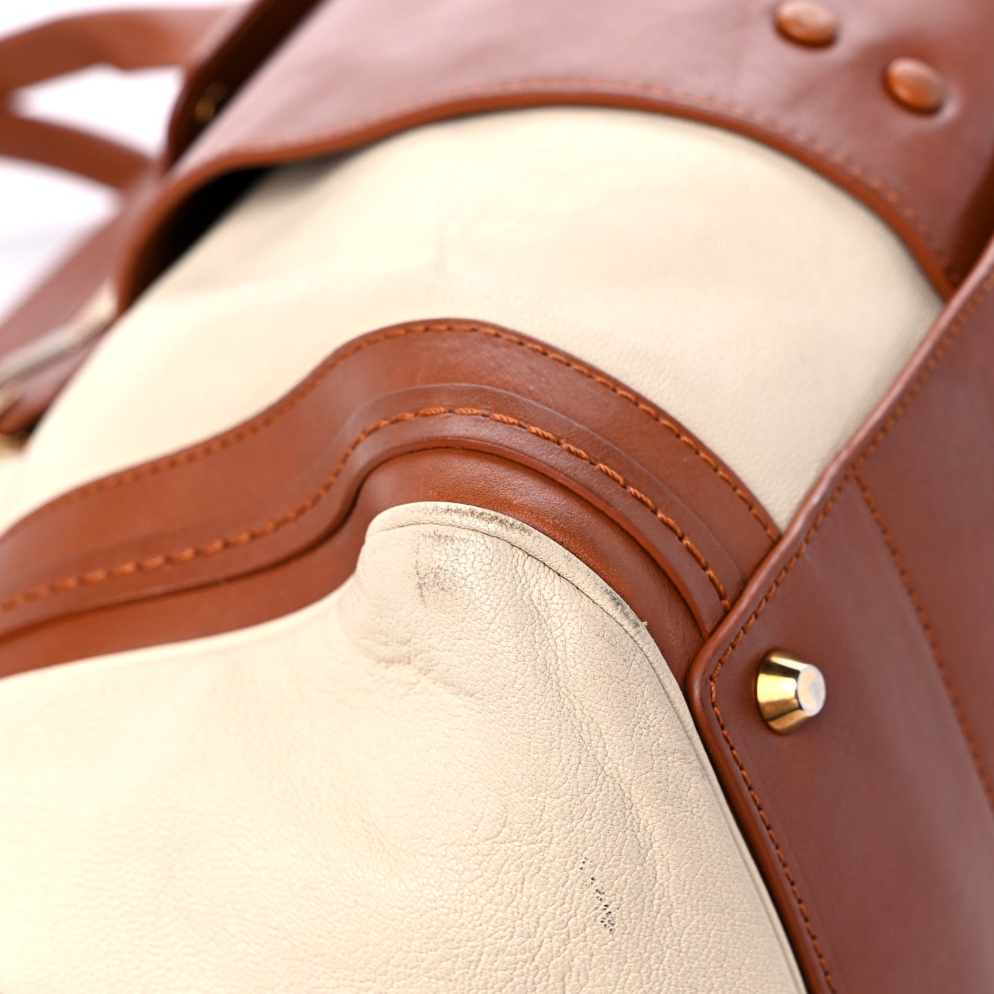 Calfskin Large Alice Satchel Husky White Tan