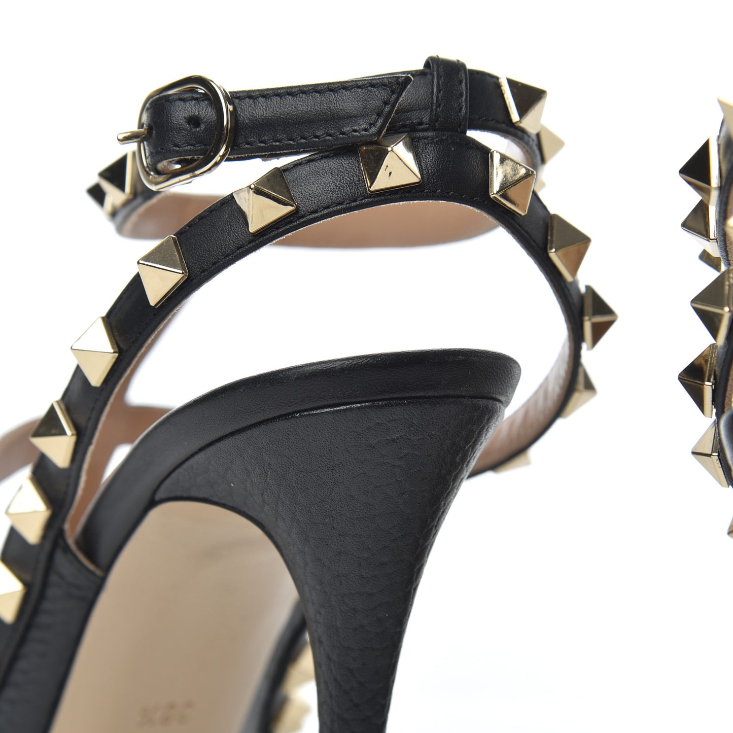 Pebbled Calfskin Rockstud Ankle Strap 100mm Pumps 38.5 Black