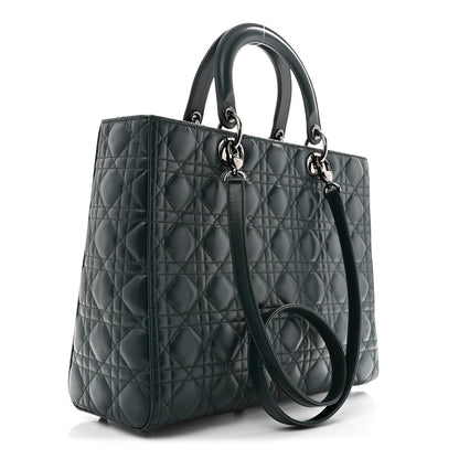 Christian Dior Lambskin Cannage Large Lady Dior Dark Green 3 of 13