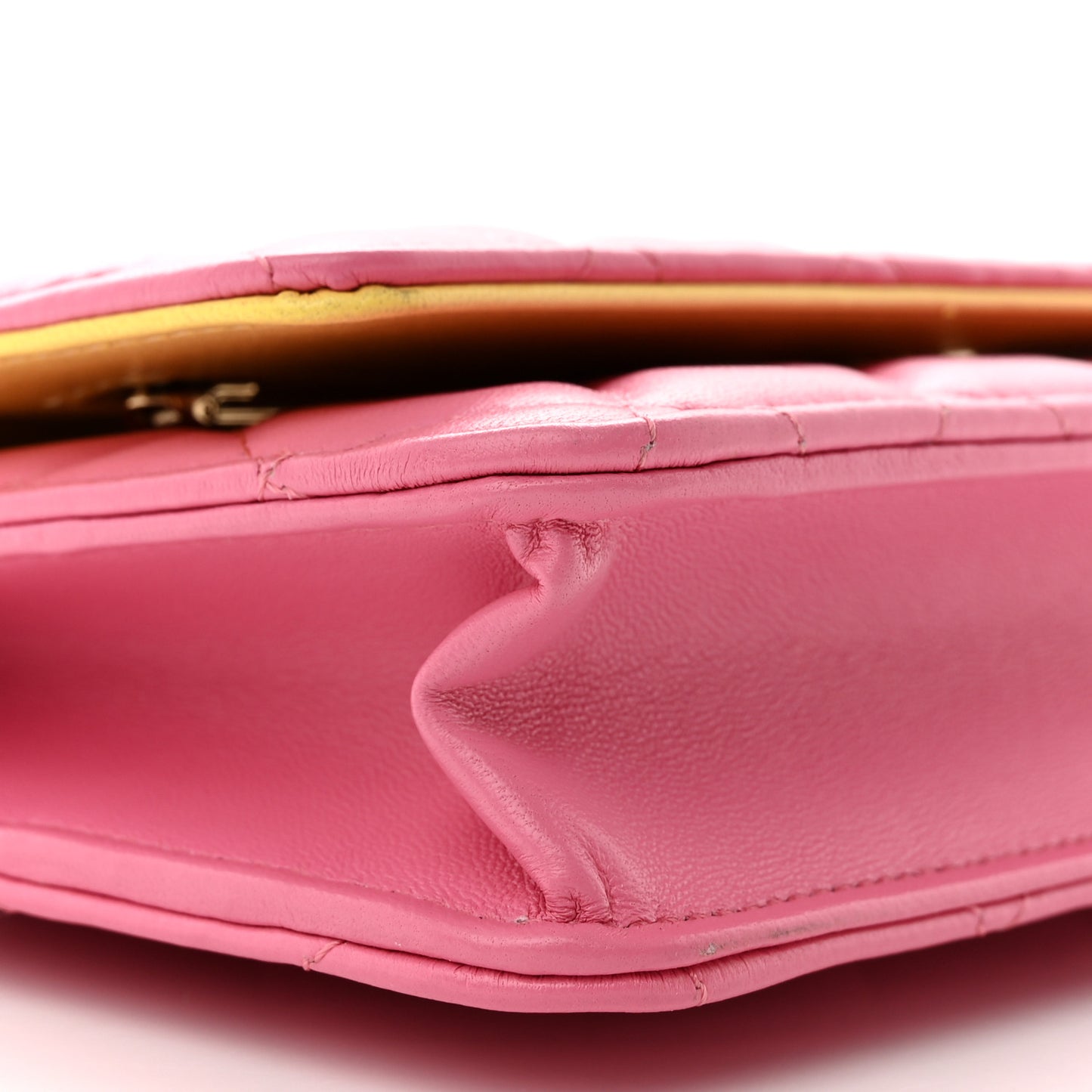 Lambskin Quilted Wallet On Chain WOC Pink Yellow