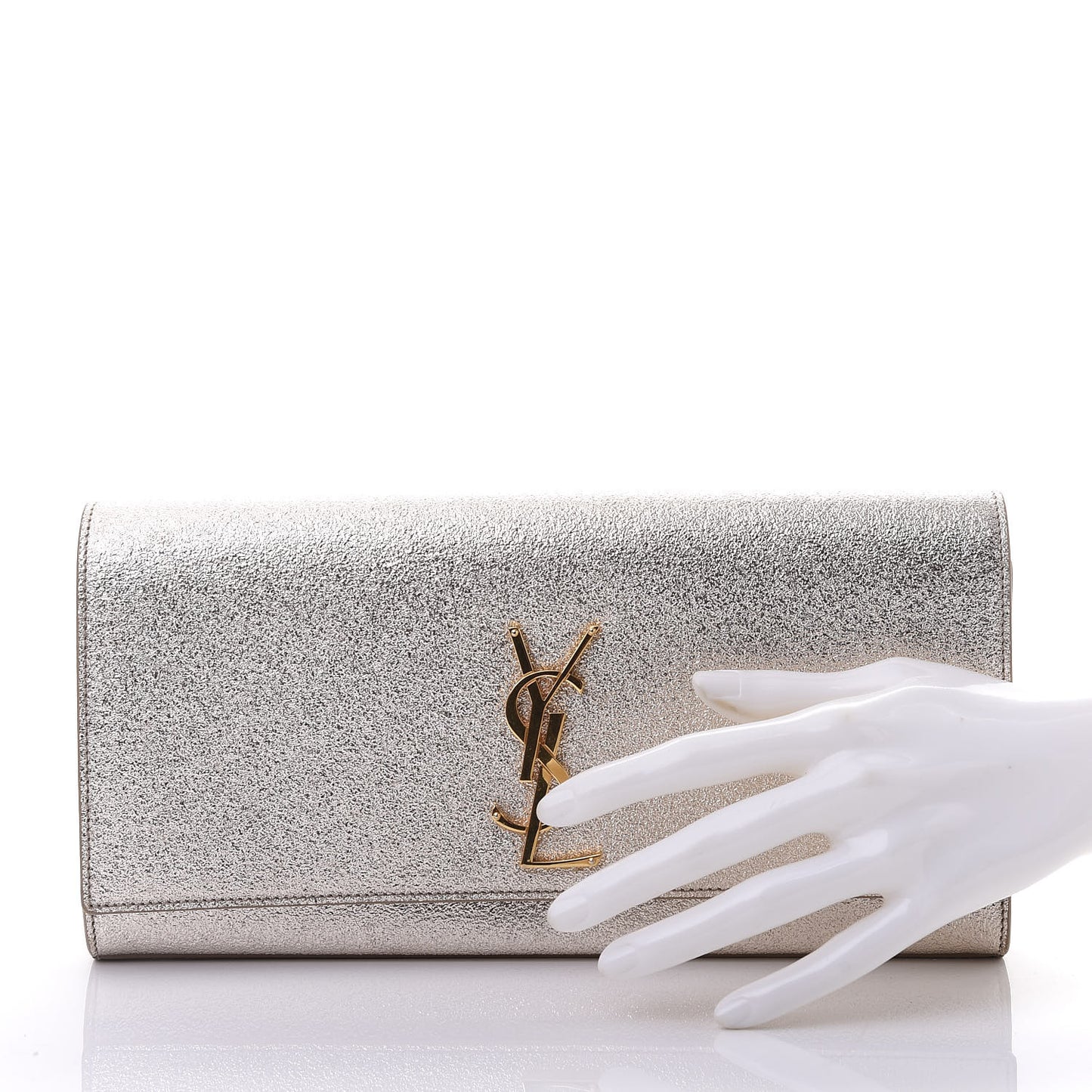 Textured Metallic Calfskin Classic Monogram Cassandre Clutch Silver