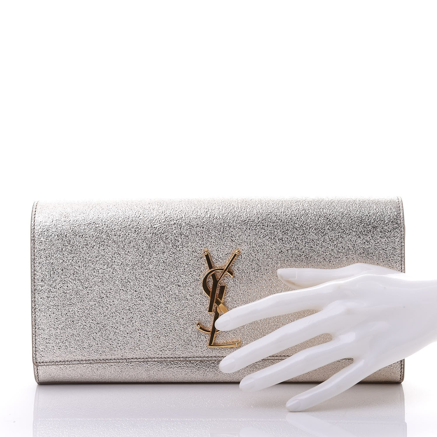 Saint Laurent Textured Metallic Calfskin Classic Monogram Cassandre Clutch Silver 2 of 11