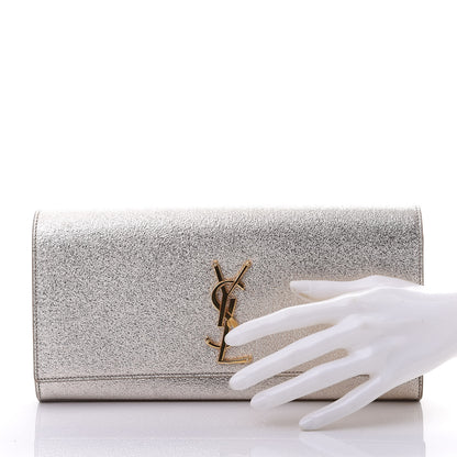 Saint Laurent Textured Metallic Calfskin Classic Monogram Cassandre Clutch Silver 2 of 11