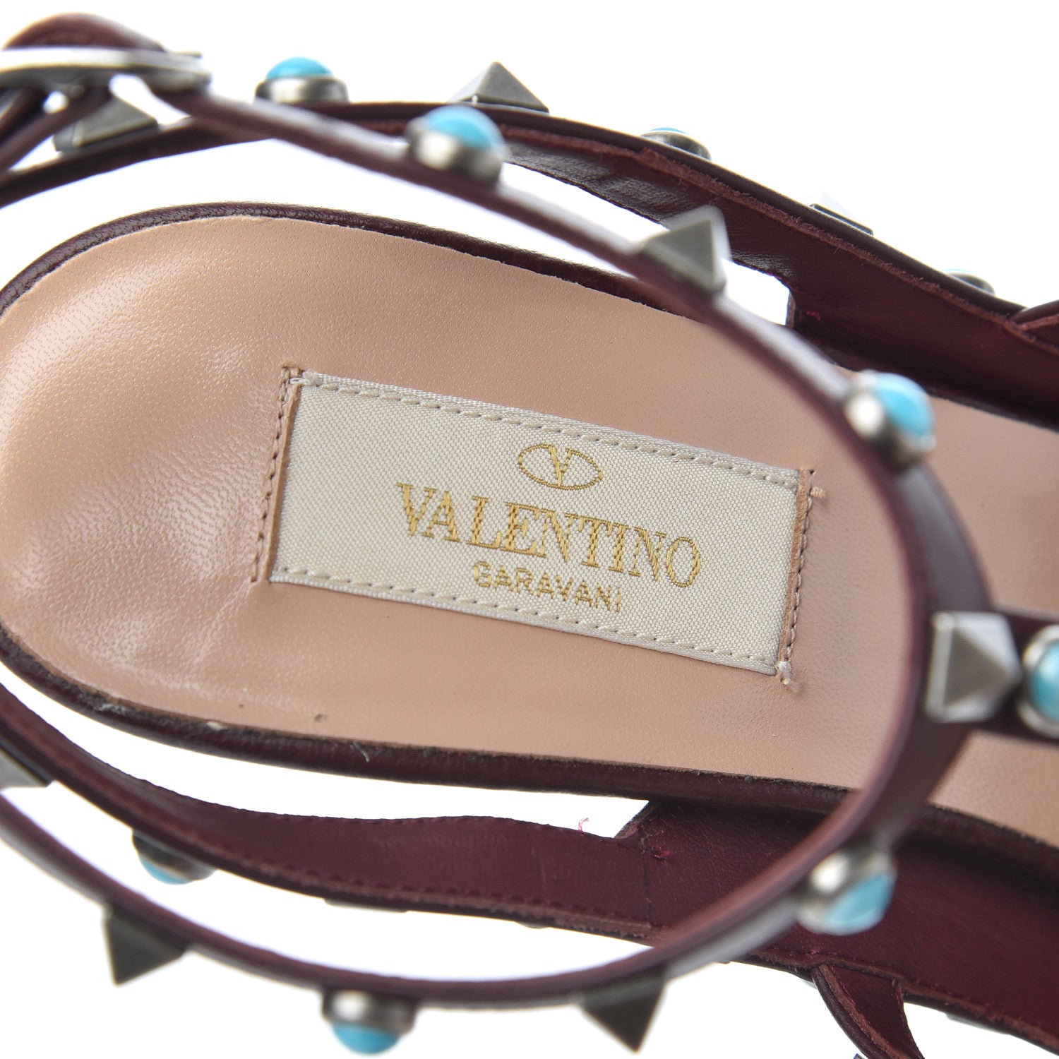Valentino Garavani Pebbled Calfskin Turquoise Rockstud Rolling Ankle Strap 100mm Pumps 38 Rubin 7 of 20