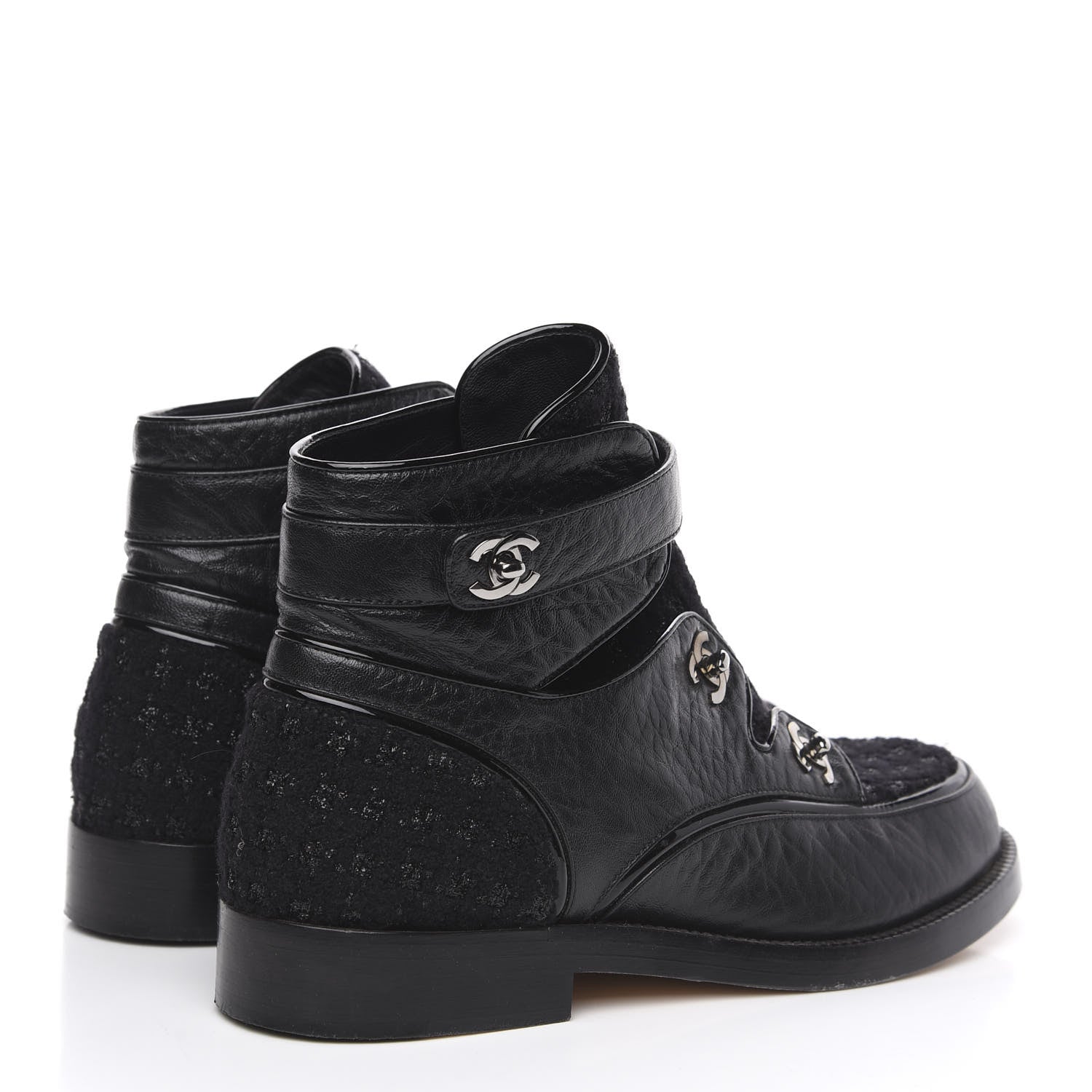 Chanel Fantasy Tweed Lambskin CC Short Boots 40 Black 4 of 7
