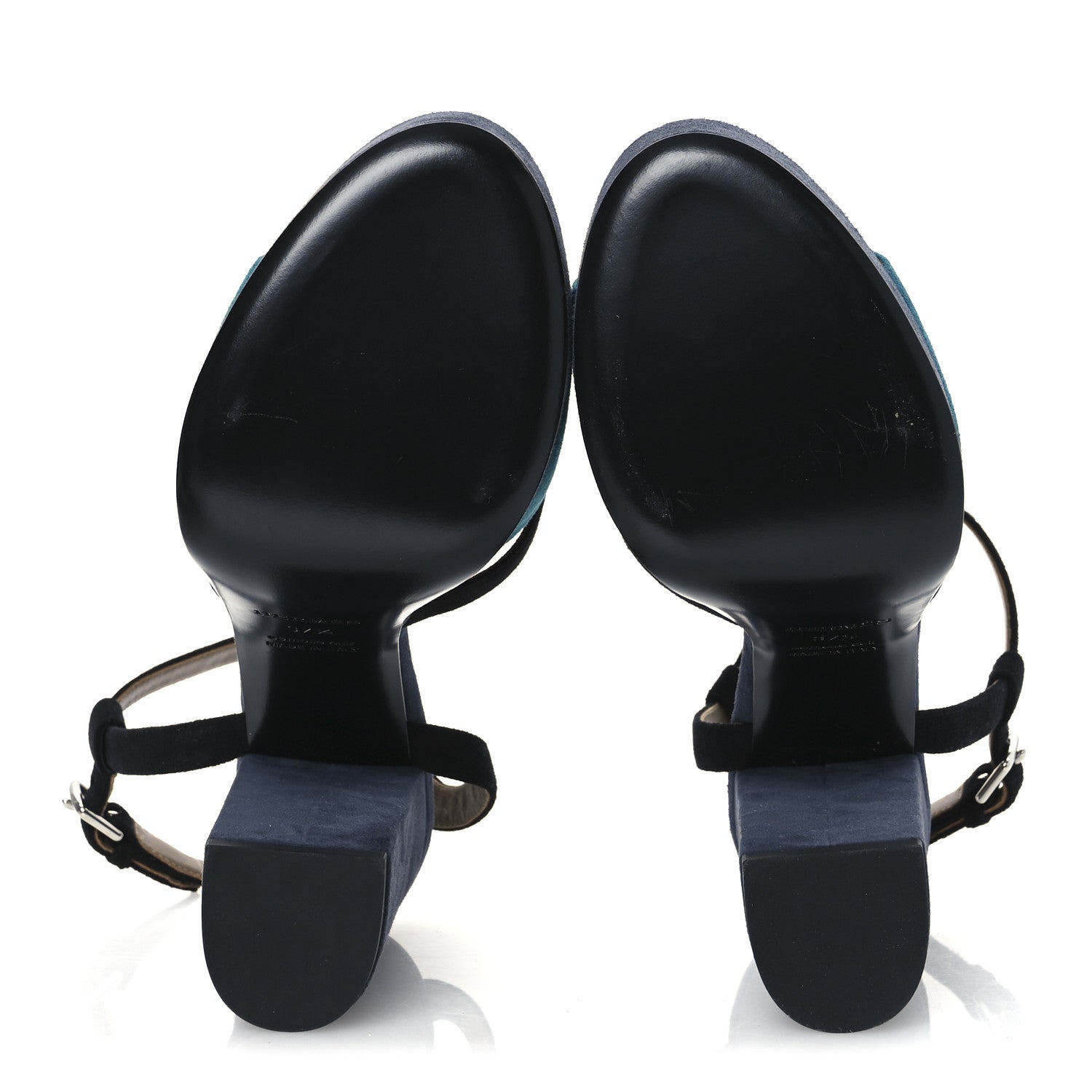 Hermes Suede Goatskin Calas Sandals 37.5 Vert Oxford Bleu Celeste Black 7 of 14