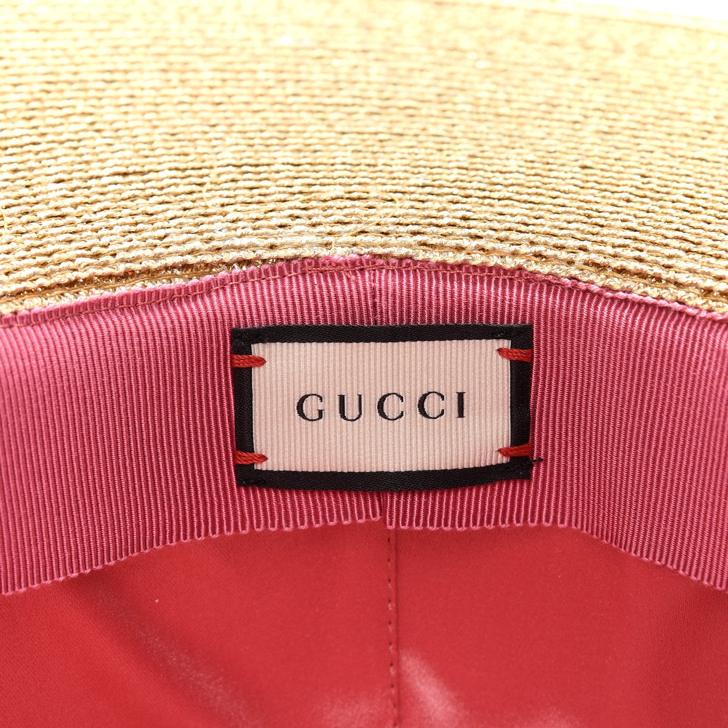 Gucci Glittered Straw Grosgrain Wide Brim Hat S Gold Black 5 of 6