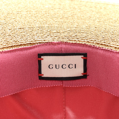 Gucci Glittered Straw Grosgrain Wide Brim Hat S Gold Black 5 of 6