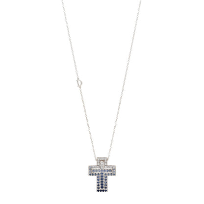 Damiani 18K White Gold Diamond Blue Sapphire Belle Epoque Cross Pendant Necklace 1 of 5