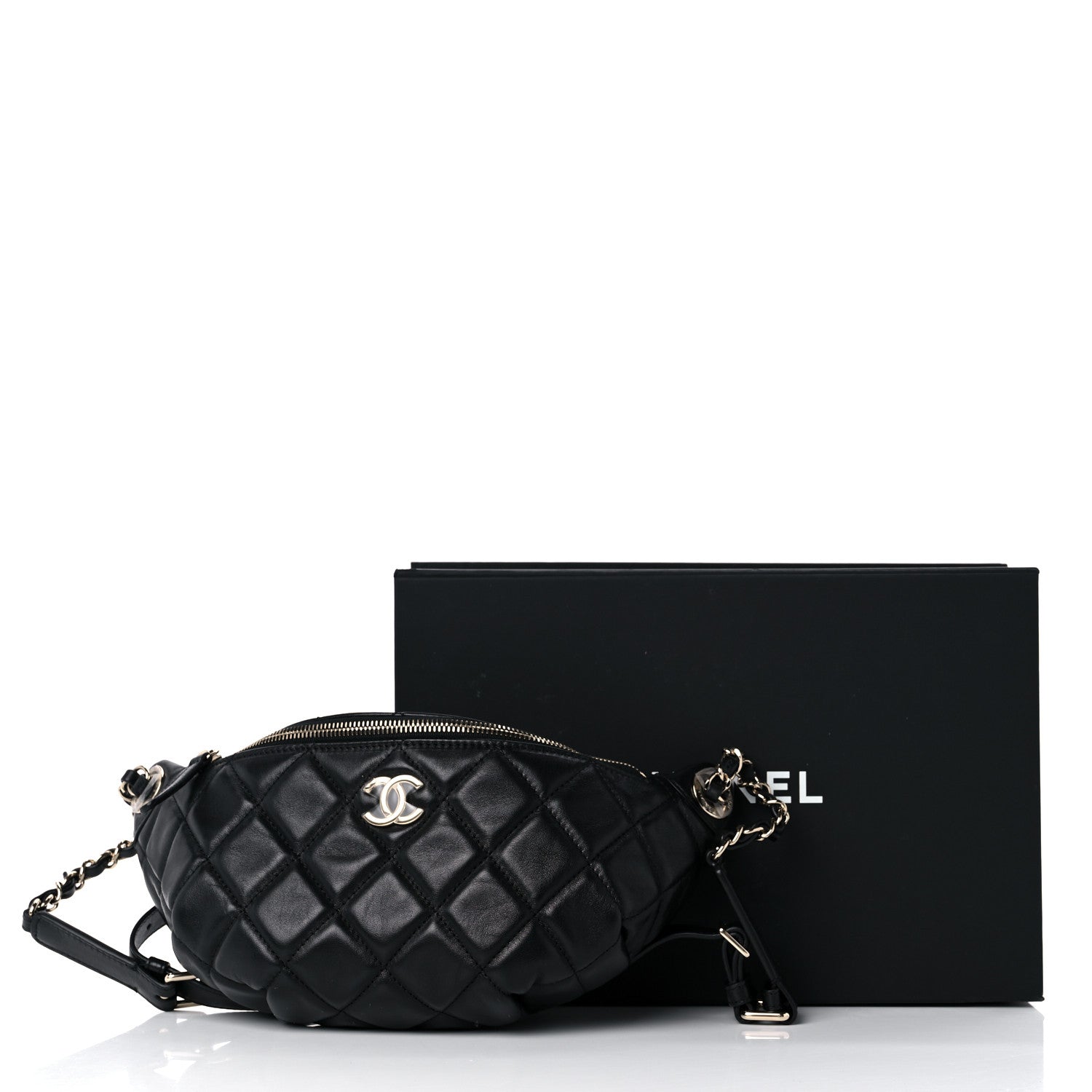 Chanel Lambskin Quilted Waist Bag Fanny Pack Black 10 of 10