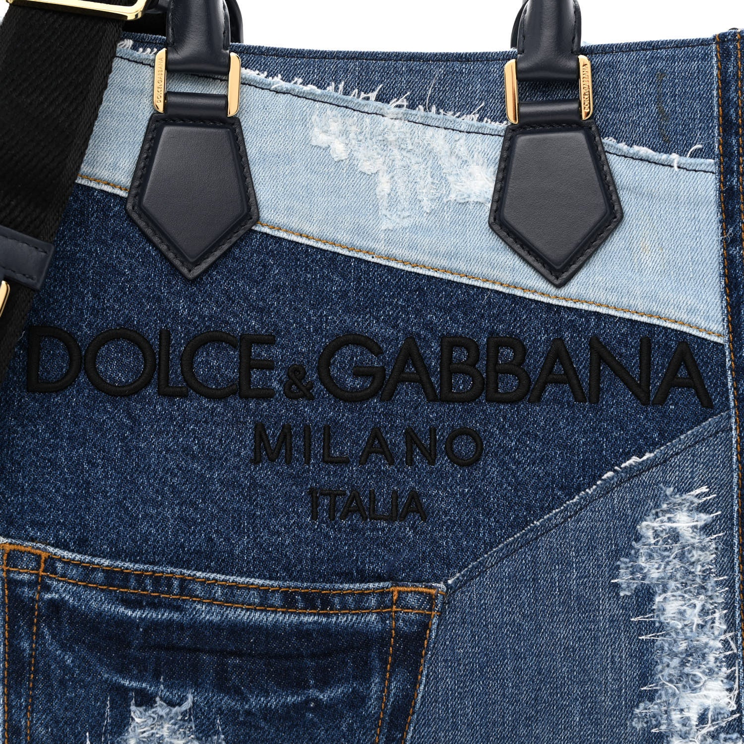 Dolce & Gabbana Calfskin Denim Patchwork Logo Shopper Tote Blue 7 of 12