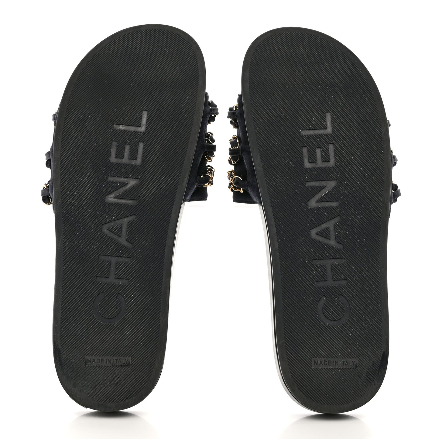 Satin Canvas Chain Slides Sandals Flats 40 Marine