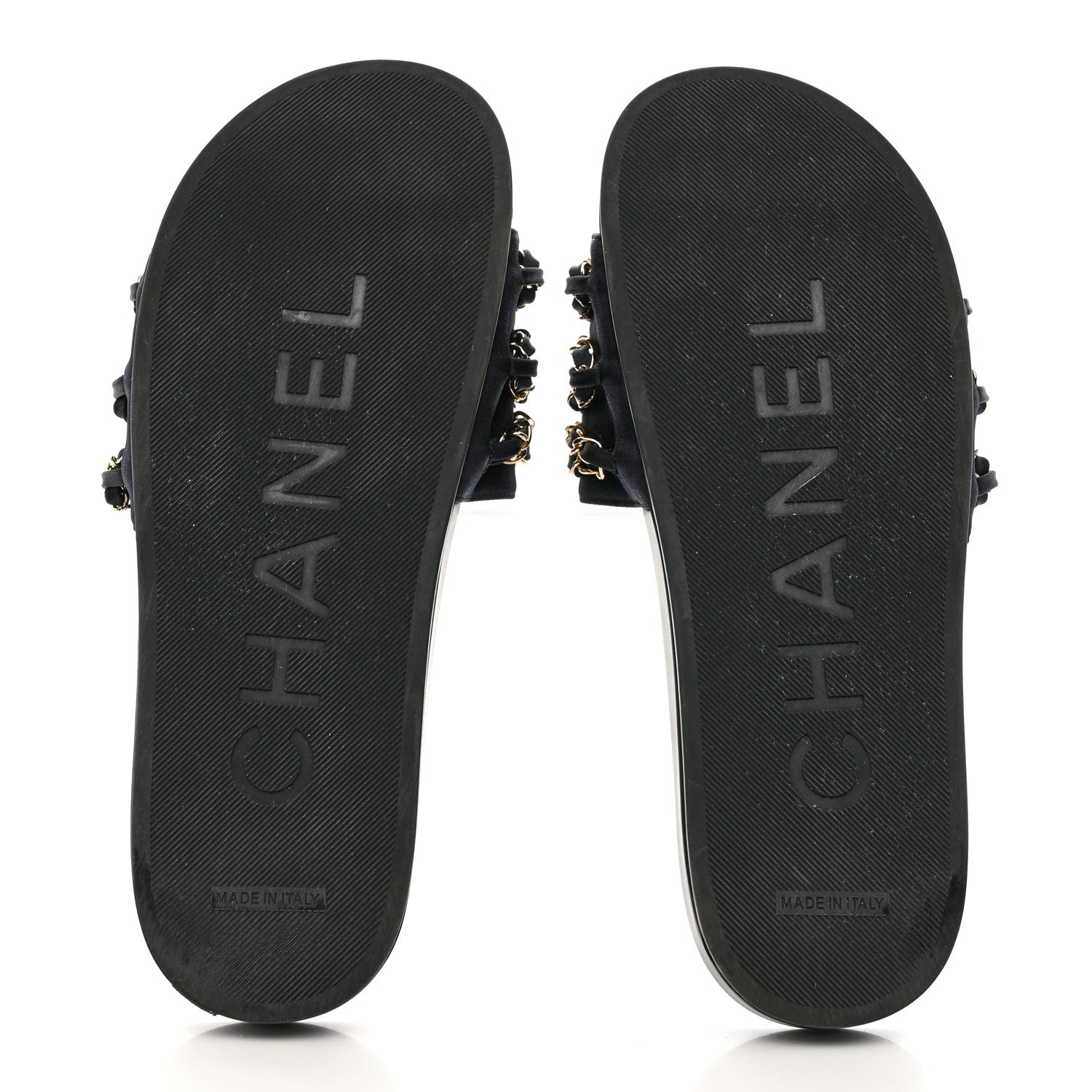 Chanel Satin Canvas Chain Slides Sandals Flats 40 Marine 5 of 11