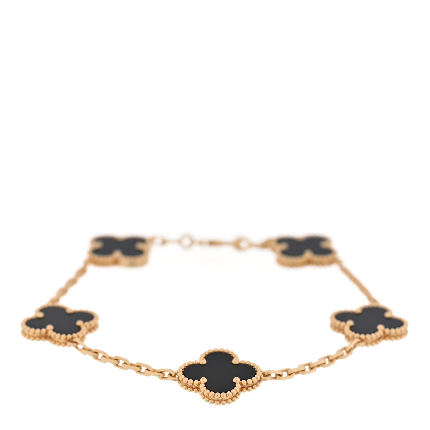 18K Yellow Gold Black Onyx 5 Motifs Vintage Alhambra Bracelet
