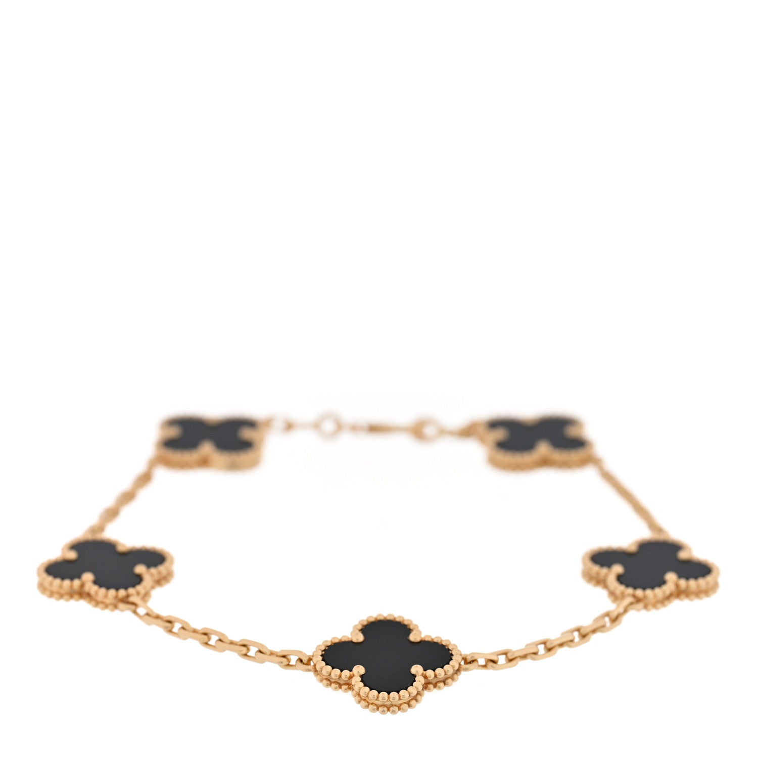 Van Cleef & Arpels 18K Yellow Gold Black Onyx 5 Motifs Vintage Alhambra Bracelet 1 of 3