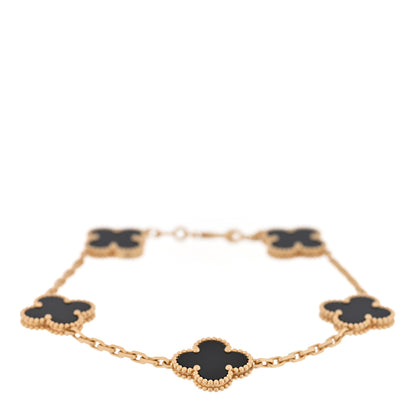 Van Cleef & Arpels 18K Yellow Gold Black Onyx 5 Motifs Vintage Alhambra Bracelet 1 of 3